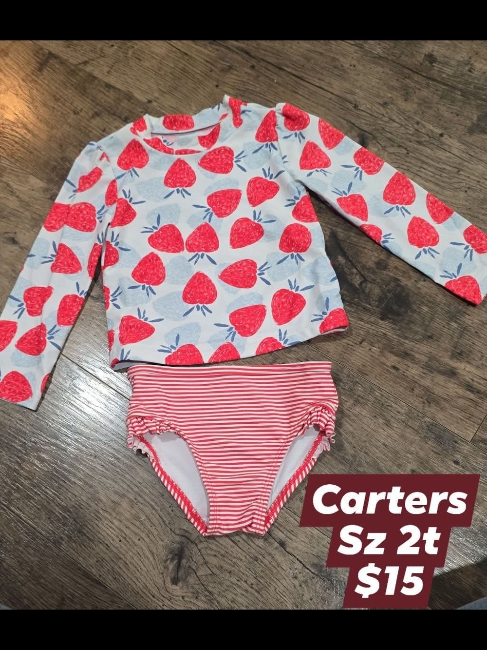 Carter's Toddler Girls Red Strawberry Rash Guard Swim Set - 2T